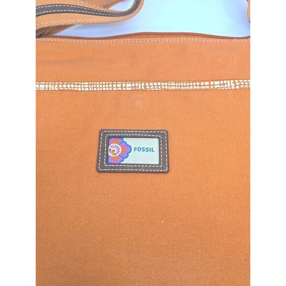 Fossil Long Live Vintage Orange Canvas Large 14x10 Bag Euc U216 - Picture 8 of 15